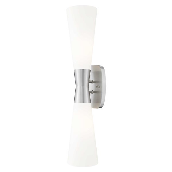 Z-Lite Emrys 2-Light 60 W 24-in Wall Sconce w/ White Opal Glass Shade - Brushed Nickel