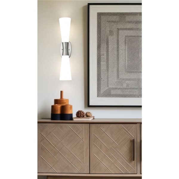 Z-Lite Emrys 2-Light 60 W 24-in Wall Sconce w/ White Opal Glass Shade - Brushed Nickel