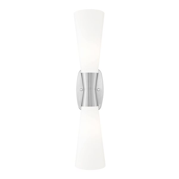 Z-Lite Emrys 2-Light 60 W 24-in Wall Sconce w/ White Opal Glass Shade - Brushed Nickel