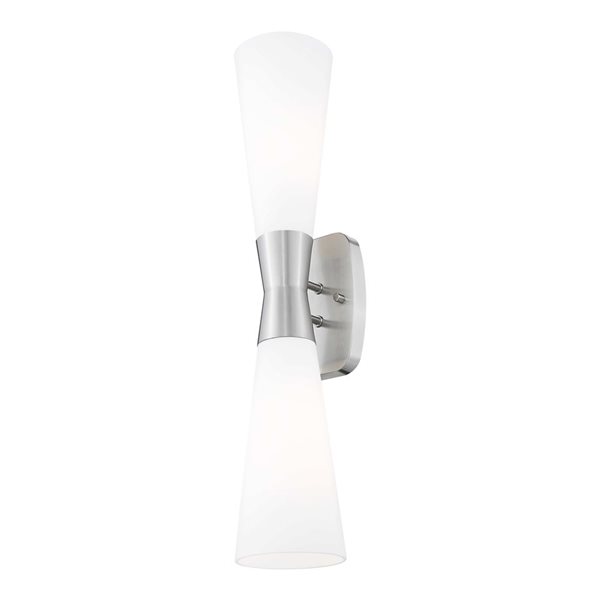 Z-Lite Emrys 2-Light 60 W 24-in Wall Sconce w/ White Opal Glass Shade - Brushed Nickel