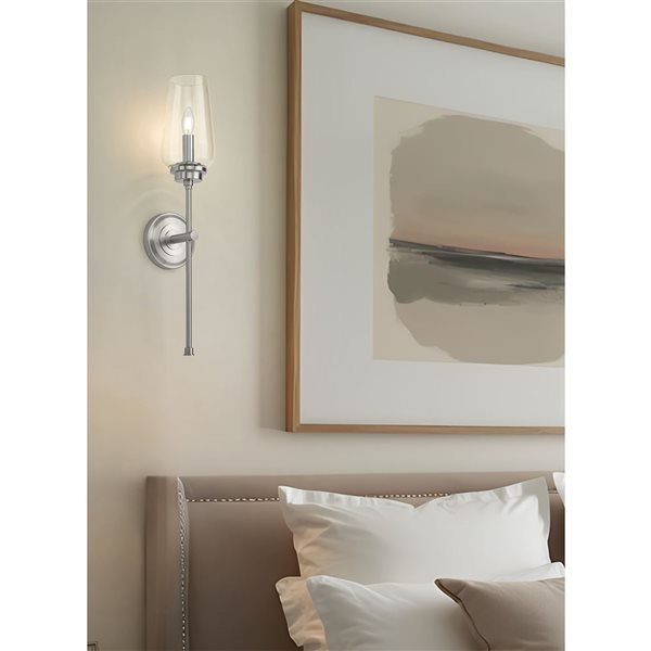 Z-Lite Clara 1-Light 60 W Wall Sconce w/ Clear Glass Shade - Brushed Nickel