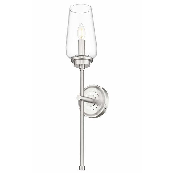 Z-Lite Clara 1-Light 60 W Wall Sconce w/ Clear Glass Shade - Brushed Nickel
