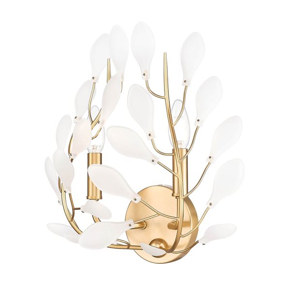 Z-Lite Claudine 2-Light 100 W Wall Sconce w/ Frosted Glass Shade - Modern Gold