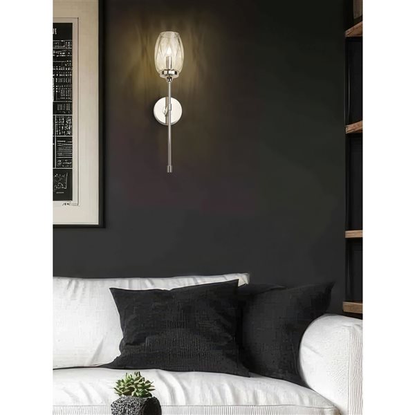 Z-Lite Cassian 1-Light 60 W Wall Sconce w/ Clear Glass Shade - Polished Nickel
