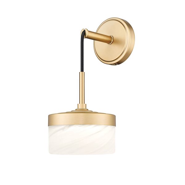 Z-Lite Renaud 1-Light 18 W Wall Sconce w/ Feathered White Glass - Modern Gold