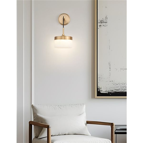 Z-Lite Renaud 1-Light 18 W Wall Sconce w/ Feathered White Glass - Modern Gold
