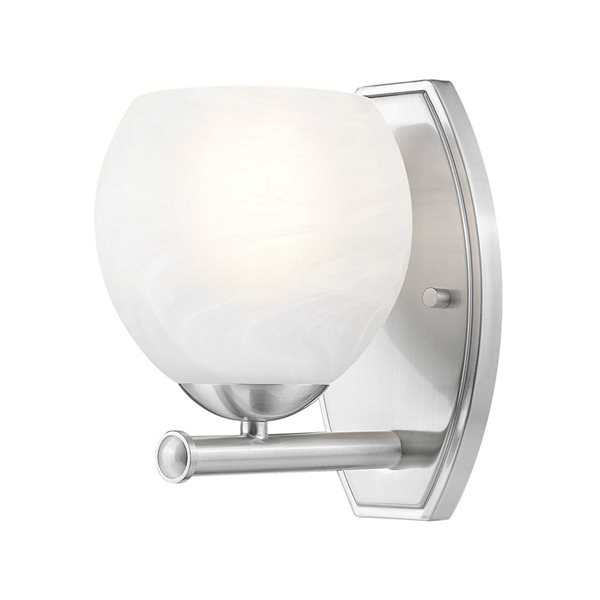 Z-Lite Colette 1-Light 100 W Wall Sconce w/ Feathered White Glass Shade - Brushed Nickel