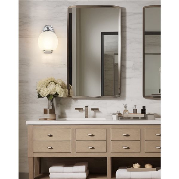 Z-Lite Colette 1-Light 100 W Wall Sconce w/ Feathered White Glass Shade - Brushed Nickel