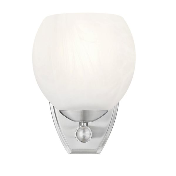 Z-Lite Colette 1-Light 100 W Wall Sconce w/ Feathered White Glass Shade - Brushed Nickel