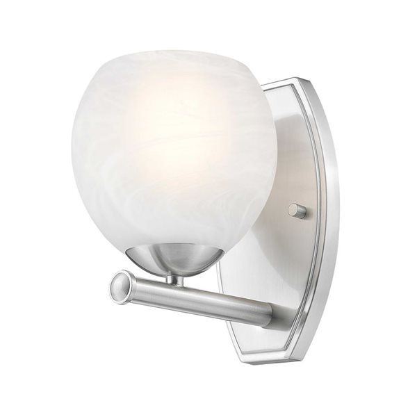 Z-Lite Colette 1-Light 100 W Wall Sconce w/ Feathered White Glass Shade - Brushed Nickel