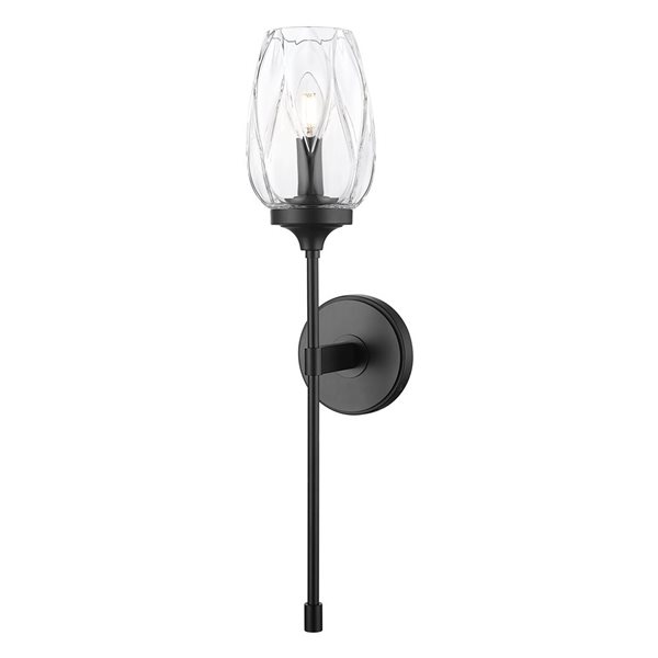 Z-Lite Cassian 1-Light 60 W Wall Sconce w/ Clear Seeded Glass - Matte Black