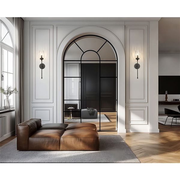 Z-Lite Cassian 1-Light 60 W Wall Sconce w/ Clear Seeded Glass - Matte Black