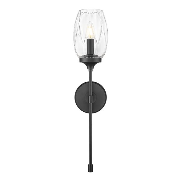 Z-Lite Cassian 1-Light 60 W Wall Sconce w/ Clear Seeded Glass - Matte Black