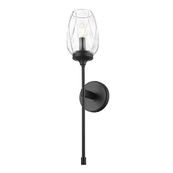 Z-Lite Cassian 1-Light 60 W Wall Sconce w/ Clear Seeded Glass - Matte Black