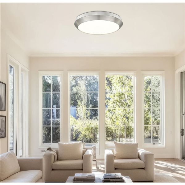Z-Lite Quasars 1-Light 20-in 50 W Flush Mount Ceiling Light w/ Acrylic Shade - Brushed Nickel