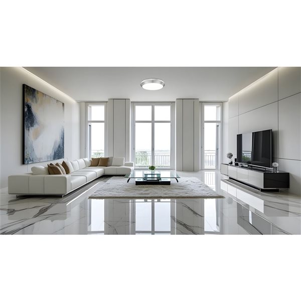 Z-Lite Quasars 1-Light 20-in 50 W Flush Mount Ceiling Light w/ Acrylic Shade - Brushed Nickel