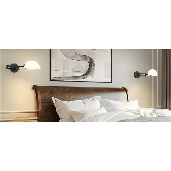 Z-Lite Breton 1-Light 100 W Wall Sconce w/ White Glass Shade - Matte Black