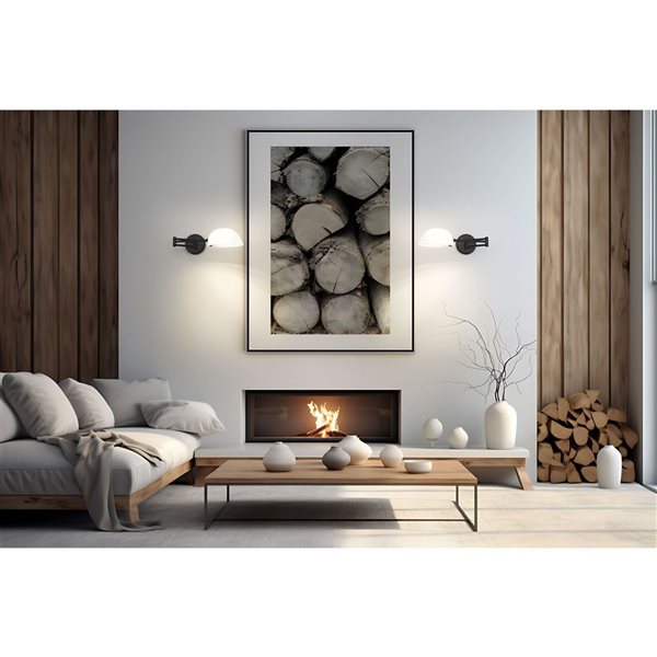 Z-Lite Breton 1-Light 100 W Wall Sconce w/ White Glass Shade - Matte Black