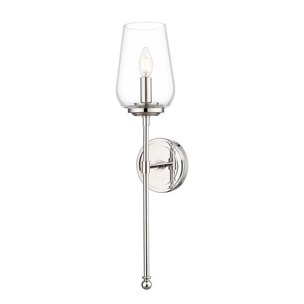 Z-Lite Dominique 1-Light 60 W Wall Sconce w/ Clear Glass Shade - Polished Nickel