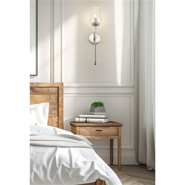 Z-Lite Dominique 1-Light 60 W Wall Sconce w/ Clear Glass Shade - Polished Nickel