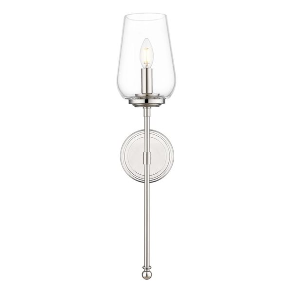 Z-Lite Dominique 1-Light 60 W Wall Sconce w/ Clear Glass Shade - Polished Nickel
