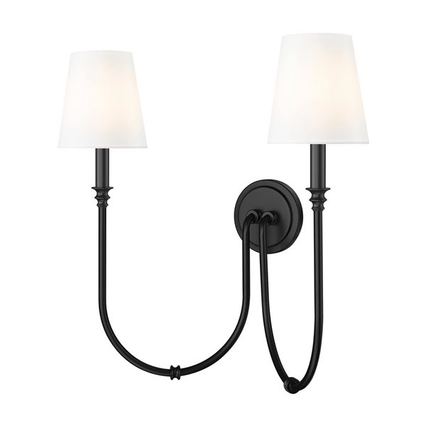 Z-Lite Jisele 2-Light 60 W 20-in Wall Sconce w/ White Fabric Shade - Matte Black