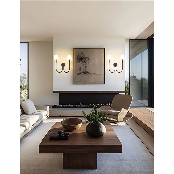 Z-Lite Jisele 2-Light 60 W 20-in Wall Sconce w/ White Fabric Shade - Matte Black