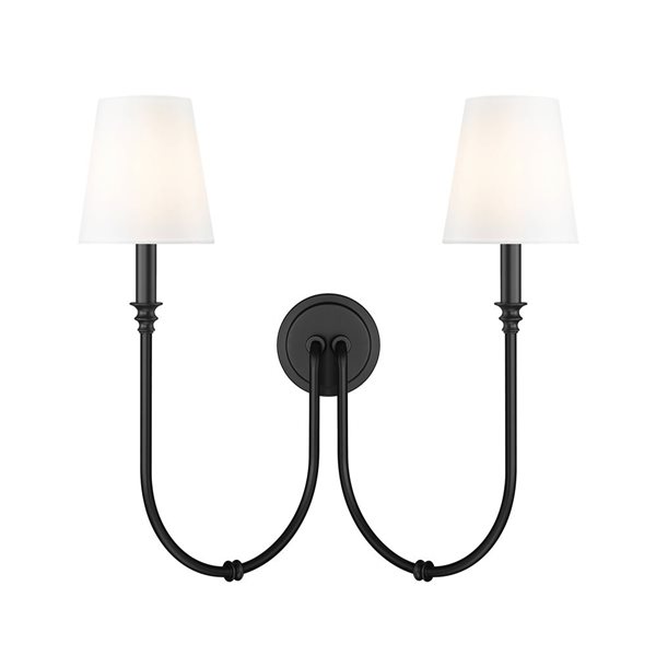 Z-Lite Jisele 2-Light 60 W 20-in Wall Sconce w/ White Fabric Shade - Matte Black