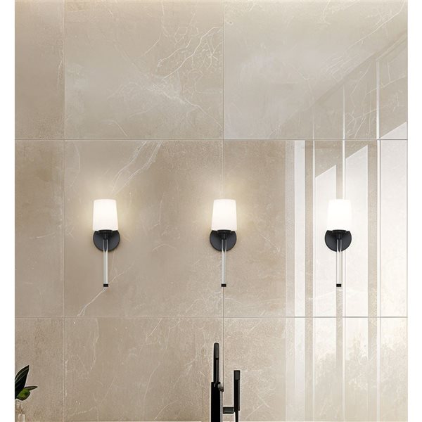 Z-Lite Henri 1-Light 100 W Wall Sconce w/ White Opal Glass Shade - Matte Black