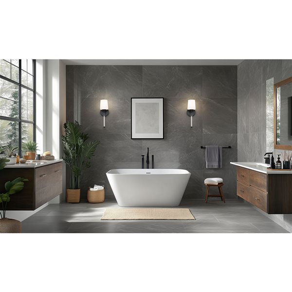 Z-Lite Henri 1-Light 100 W Wall Sconce w/ White Opal Glass Shade - Matte Black