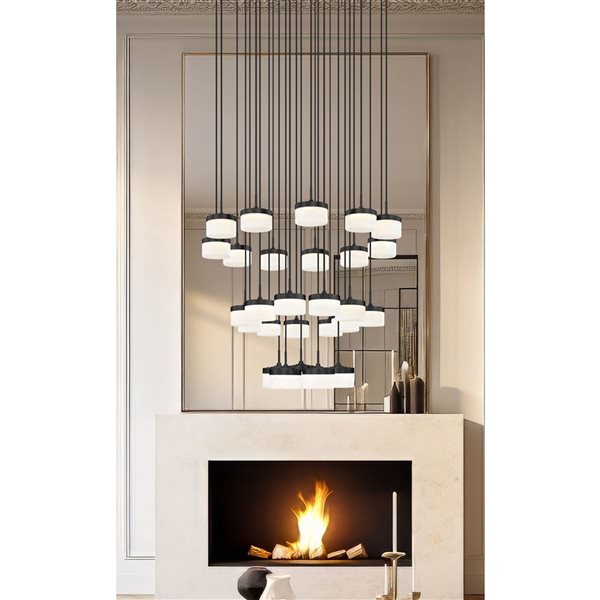 Z-Lite Renaud 27-Light Chandelier w/ Feathered White Glass Shade - Matte Black