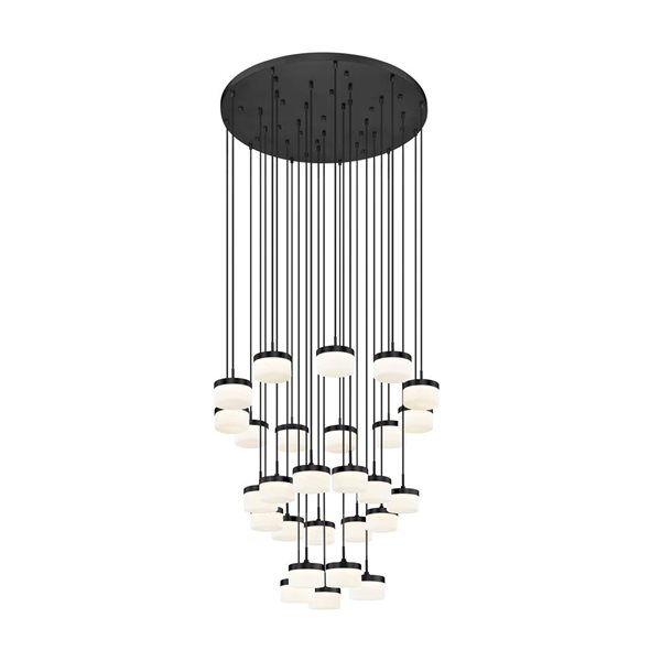 Z-Lite Renaud 27-Light Chandelier w/ Feathered White Glass Shade - Matte Black