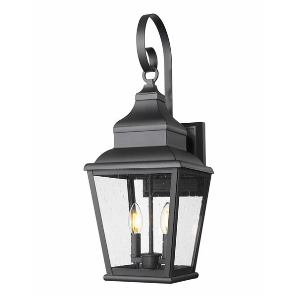 Z-Lite Raphael 2-Light Outdoor Wall Lantern 24-in w/ Clear Seeded Glass Shade - Sand Black