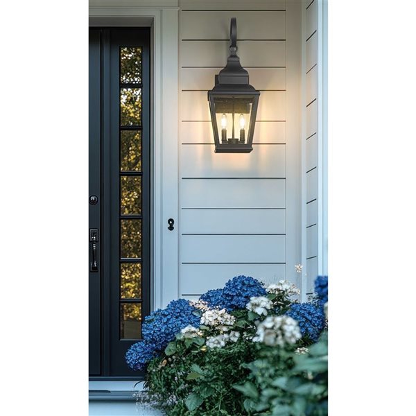Z-Lite Raphael 2-Light Outdoor Wall Lantern 24-in w/ Clear Seeded Glass Shade - Sand Black