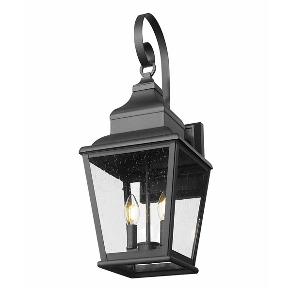 Z-Lite Raphael 2-Light Outdoor Wall Lantern 24-in w/ Clear Seeded Glass Shade - Sand Black