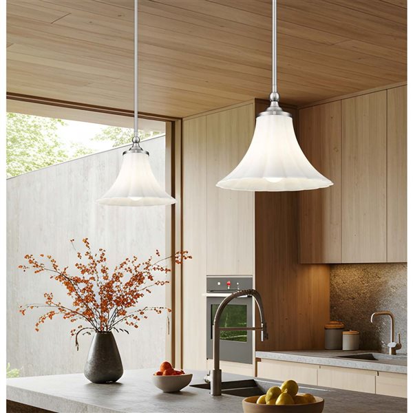 Z-Lite Fleur 1-Light Pendant w/ Opal Etched Glass Shade - Brushed Nickel