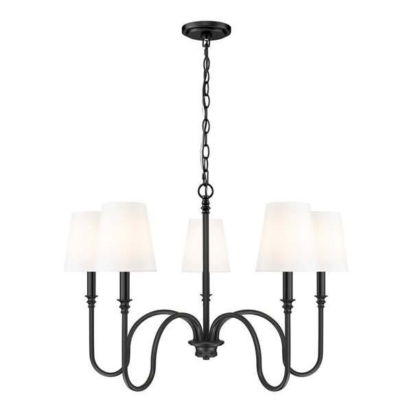 Z-Lite Jisele 5-Light Chandelier w/ White Fabric Shade - Matte Black