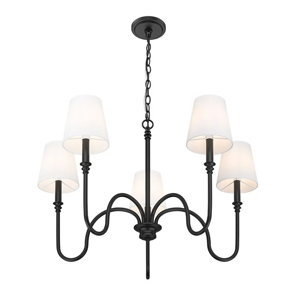 Z-Lite Jisele 5-Light Chandelier w/ White Fabric Shade - Matte Black
