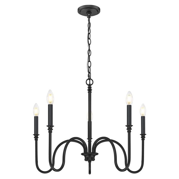 Z-Lite Jisele 5-Light Chandelier w/ White Fabric Shade - Matte Black