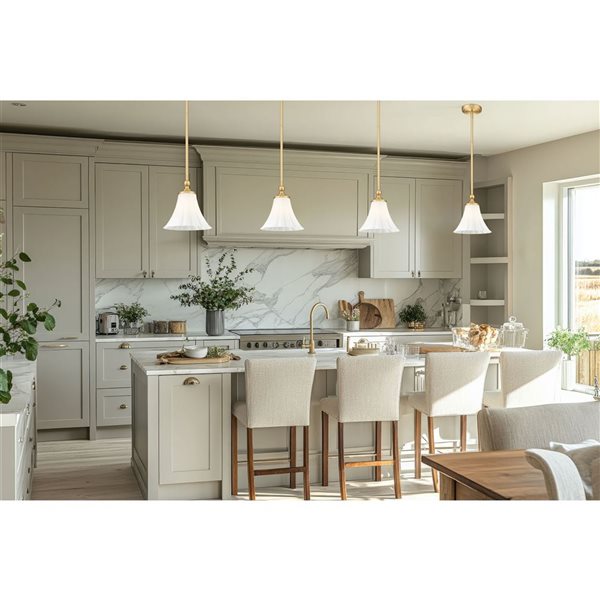 Z-Lite Fleur 1-Light Pendant w/ Opal Etched Fabric Shade - Modern Gold