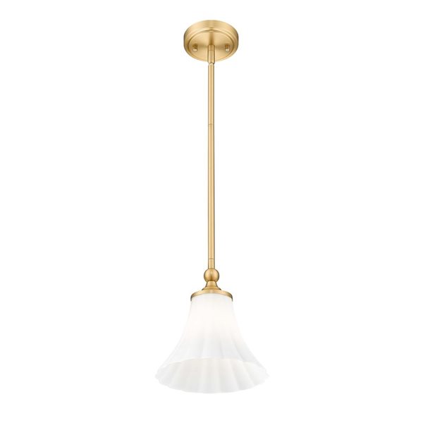 Z-Lite Fleur 1-Light Pendant w/ Opal Etched Fabric Shade - Modern Gold