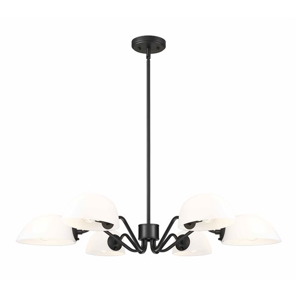 Z-Lite Breton 6-Light Chandelier w/ White Glass Shade - Matte Black