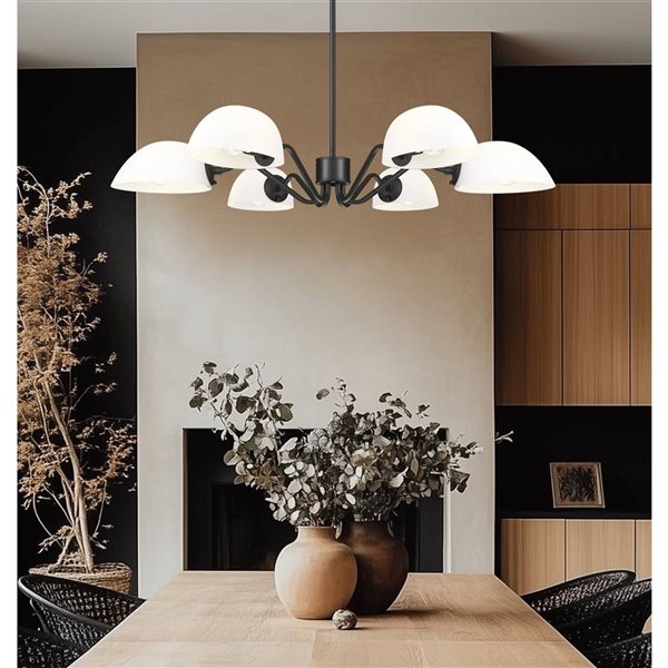 Z-Lite Breton 6-Light Chandelier w/ White Glass Shade - Matte Black