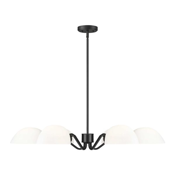 Z-Lite Breton 6-Light Chandelier w/ White Glass Shade - Matte Black