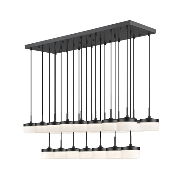 Z-Lite Renaud 23-Light Linear Chandelier w/ Feathered White Glass - Matte Black