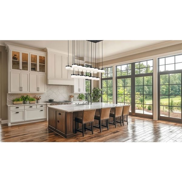 Z-Lite Renaud 23-Light Linear Chandelier w/ Feathered White Glass - Matte Black