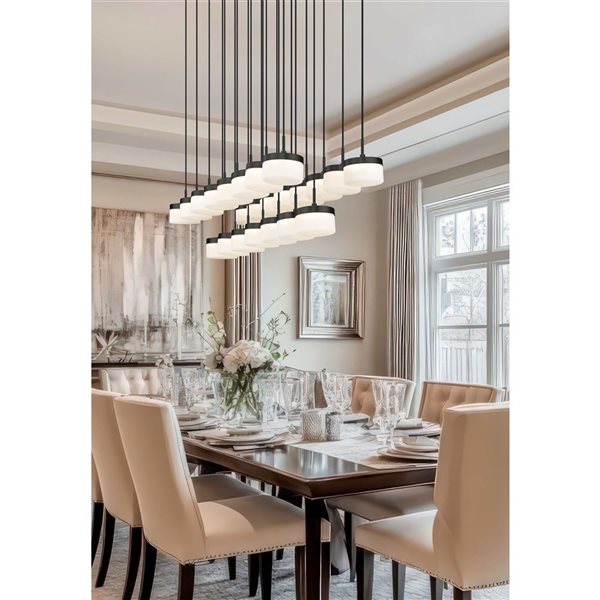 Z-Lite Renaud 23-Light Linear Chandelier w/ Feathered White Glass - Matte Black