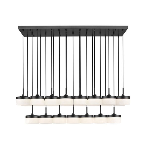 Z-Lite Renaud 23-Light Linear Chandelier w/ Feathered White Glass - Matte Black