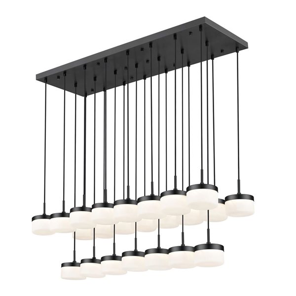 Z-Lite Renaud 23-Light Linear Chandelier w/ Feathered White Glass - Matte Black
