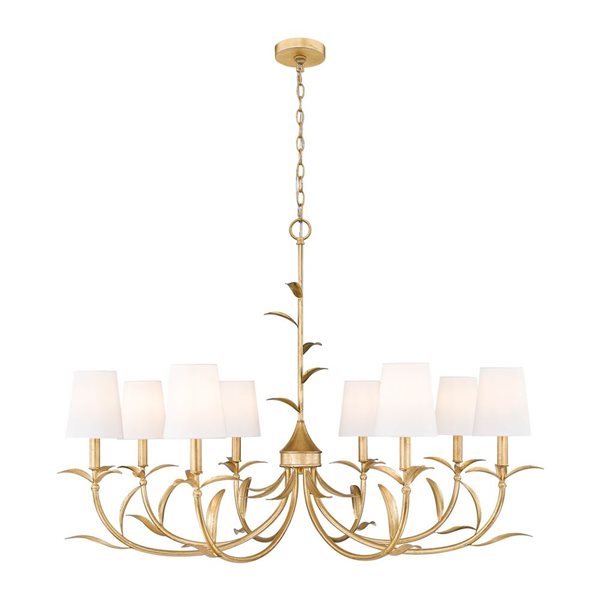 Z-Lite Aslin 8-Light Chandelier w/ White Fabric Shade - Gold Leaf